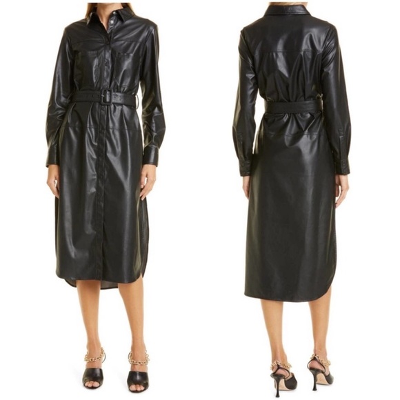 Ted Baker Dresses & Skirts - Ted Baker Dress Barrkir Midi Button Down Shirt Dress in Faux Leather Black